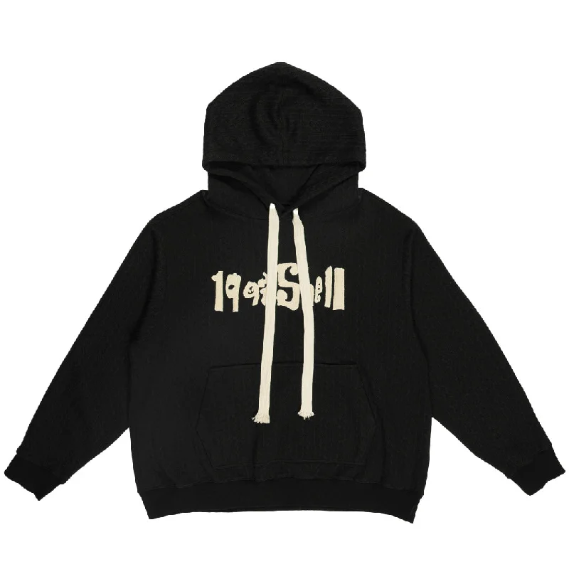 Skin - Friendly 1997shell Textured Embroidery Black Hoodie Sophisticated Men's 