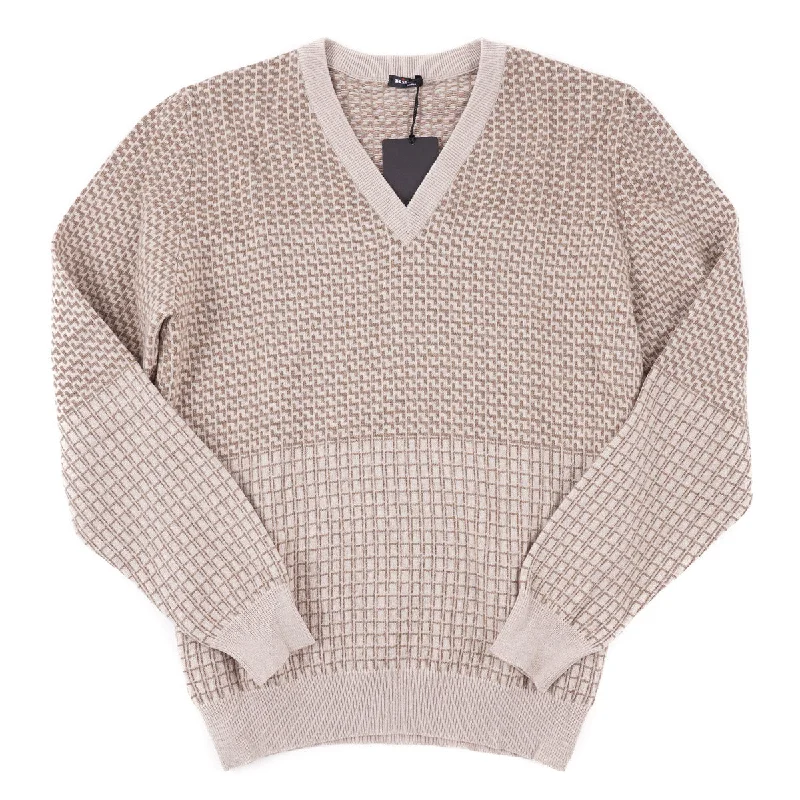 Retro revival Kiton Patterned Knit Cashmere Sweater Monochromatic Office Style