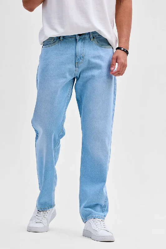 Light Blue Relaxed Fit Jeans Streetwear Style