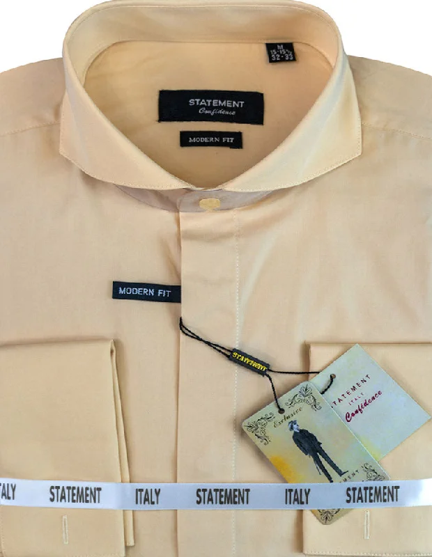 MODERN FIT TAN DRESS SHIRT WITH SPREAD COLLAR & FRENCH CUFF Earthy Men's Sustainable 