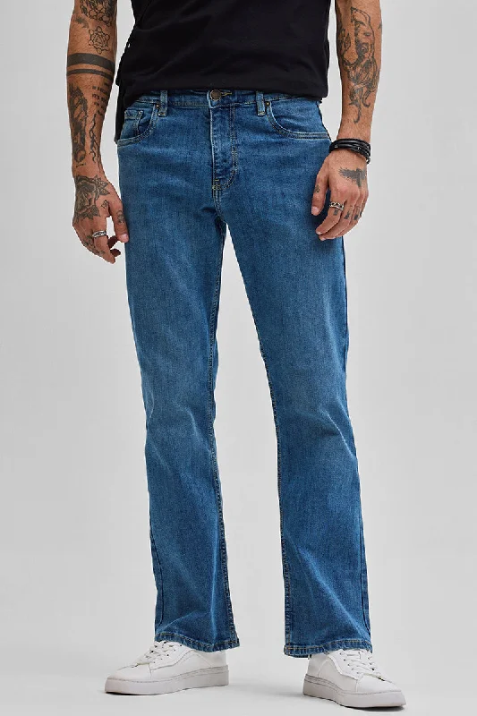 Dark Blue  Bootcut Jeans Elegant Men's Cashmere