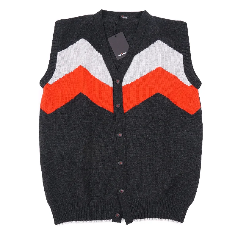 Tag free Kiton Cashmere Cardigan Sweater Vest Modern Men's Geometric