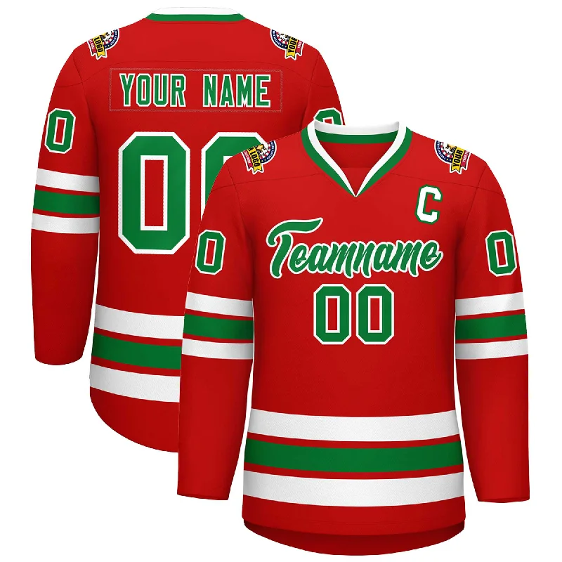 Custom Red Kelly Green-White Classic Style Hockey Jersey Modern Men's Tech