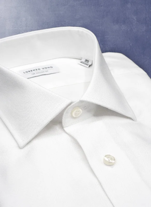 William in White Herringbone Shirt Modern Men's Tech