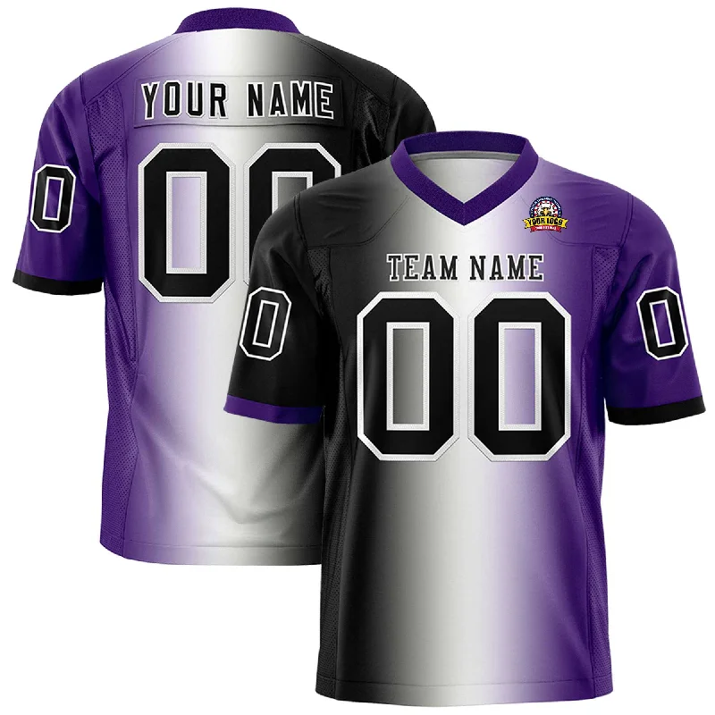 Custom Black White-Purple Personalized Gradient Fashion Authentic Football Jersey Cool Men's Skate