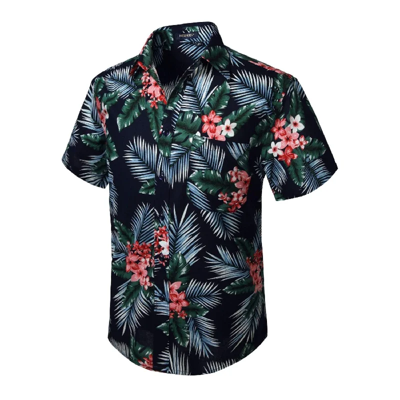 Funky Hawaiian Shirts with Pocket - NAVY BLUE Relaxed Men's Beach