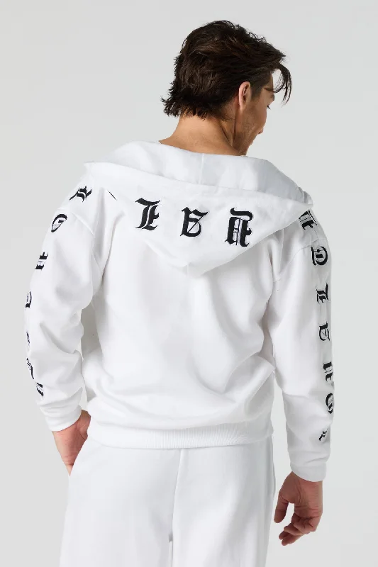 K - Pop Influence Gothic Embroidered Fleece Zip-Up Hoodie Artistic Men's Avant