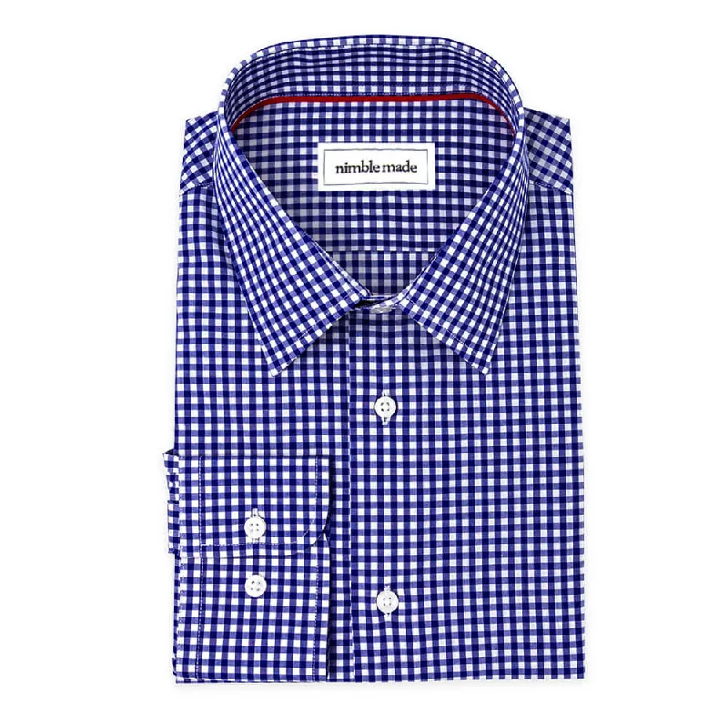 Navy Blue Checked Dress Shirt | The Ming Streetwear Style