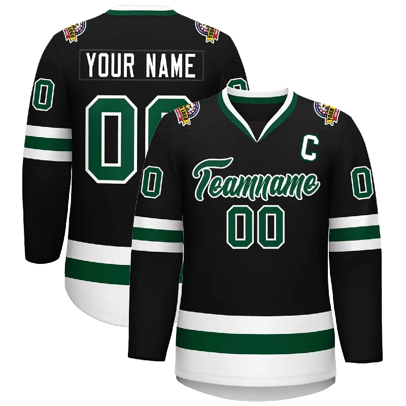 Custom Black Green-White Classic Style Hockey Jersey Tough Men's Military