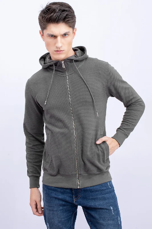 Street Art Theme Grey Cotton Stretch Popcorn Knitted Hoodie Jacket Relaxed Men's Australian 