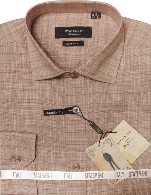 MODERN FIT TAN DRESS SHIRT SELF TEXTURED Traditional Men's Wool