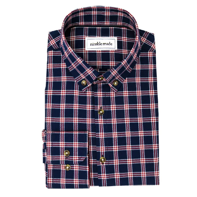 Navy and Red Flannel Button Down Shirt | The Showa Trendy Men's Scandinavian