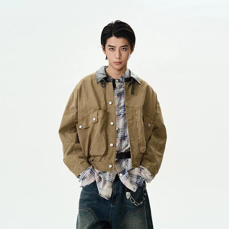 Virtual Idol Theme Corduroy Button-Up Insulated Jacket Youthful Men's Pop