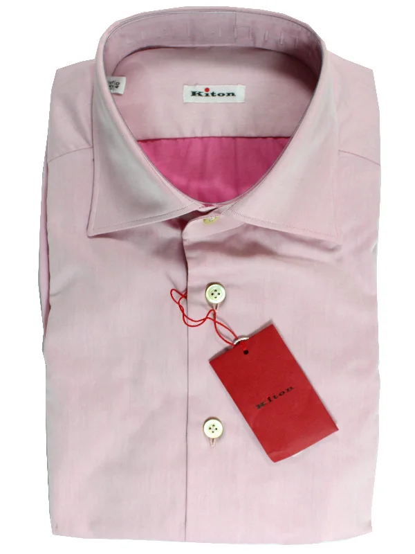 Kiton Dress Shirt Pink Solid Spread Collar 39 - 15 1/2 SALE Laid