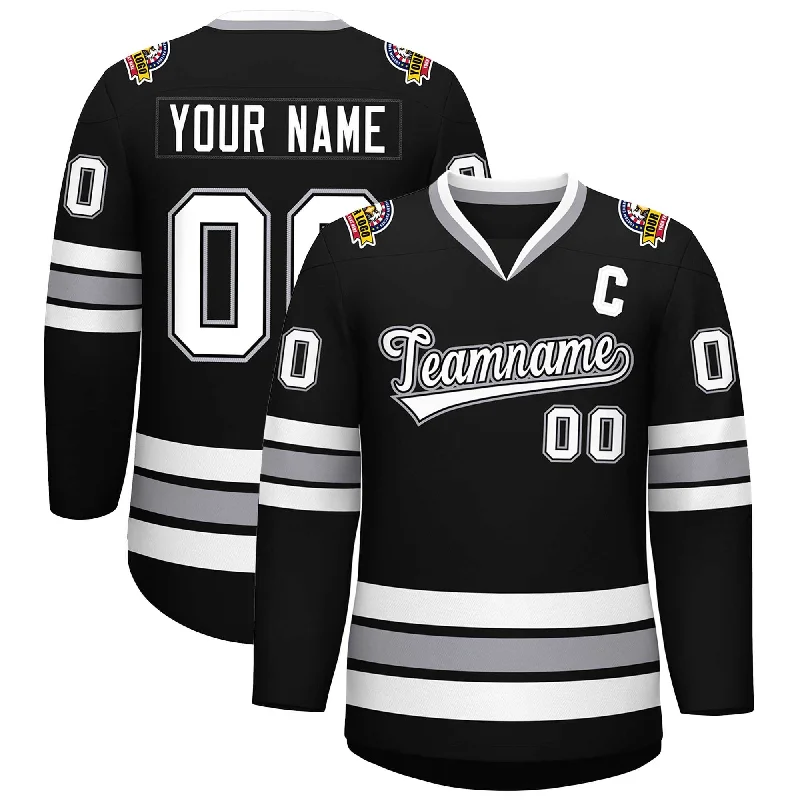 Custom Black White Black-Gray Classic Style Hockey Jersey Casual Men's Loose