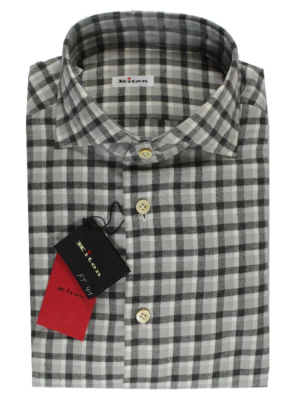 Kiton Shirt Gray White Black Check 41 - 16 SALE Bold Men's Animal