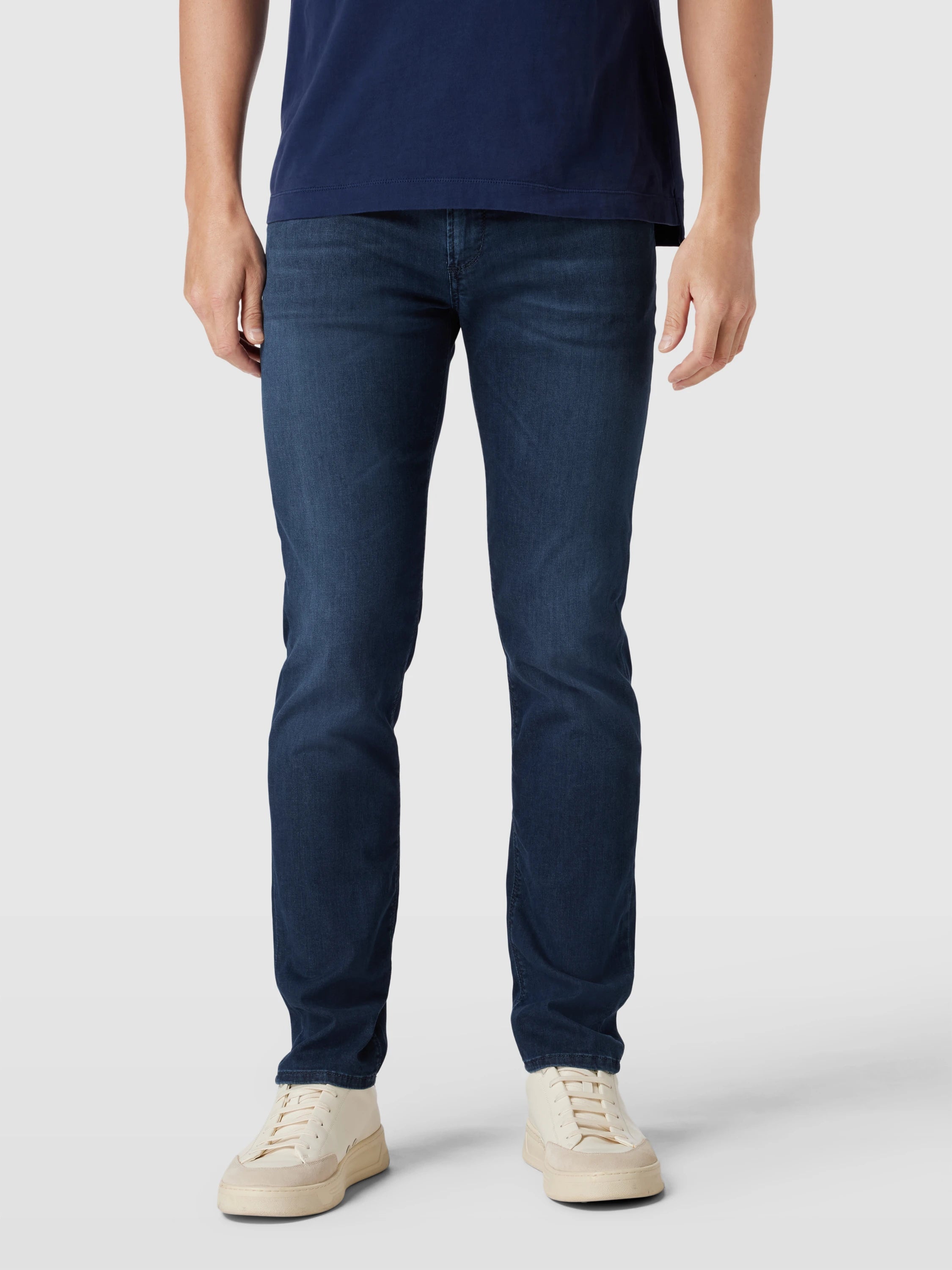 Mid Blue Denim Tencel-Cotton Regular Fit (Pipe) Jeans - Alberto Traditional Men's Country