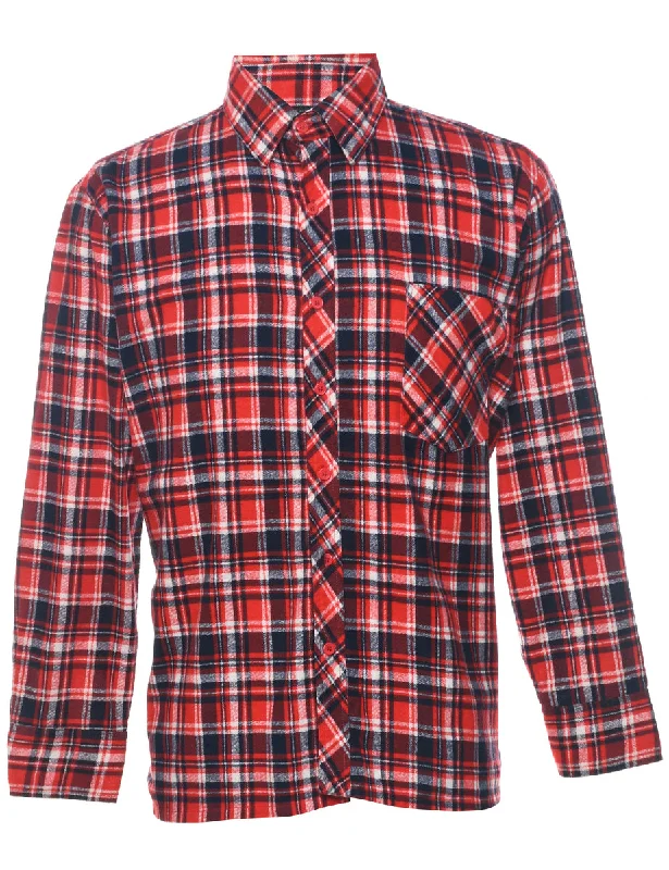 Workwear  influenced Long Sleeved Checked Shirt - L Monochromatic All