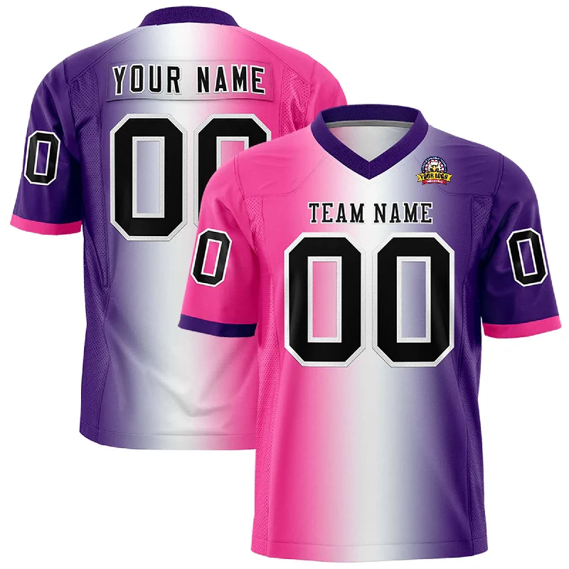 Custom Pink White-Purple Personalized Gradient Fashion Authentic Football Jersey Monochromatic Office Style