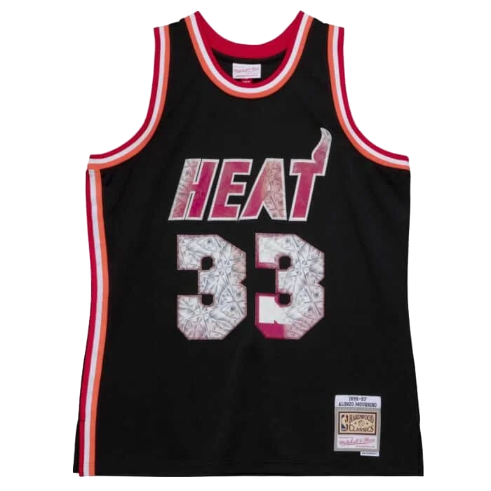 Alonzo Mourning Mitchell and Ness Miami HEAT 75th Anniversary Lenticular Swingman Jersey Sophisticated Men's French