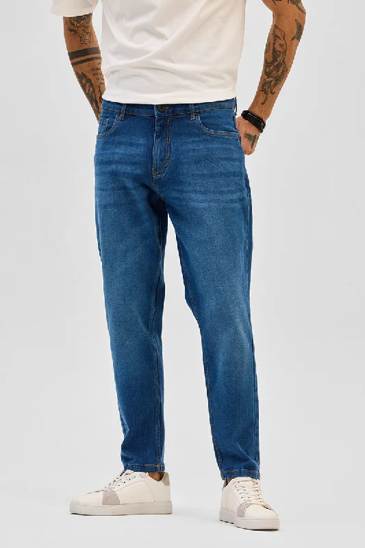 Blue Tapered Fit Jeans Street