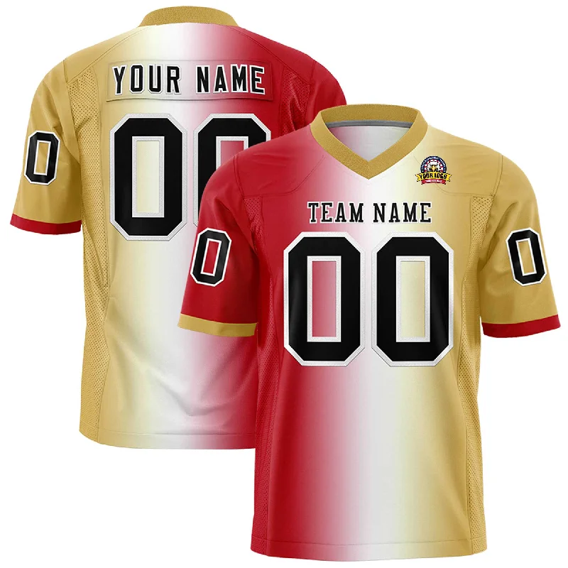 Custom Red White-Old Gold Personalized Gradient Fashion Authentic Football Jersey Hip Men's Retro