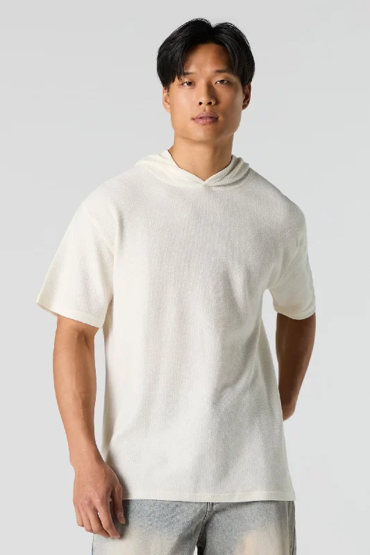 Cozy Feeling Textured Short Sleeve Hoodie Modern Men's Geometric