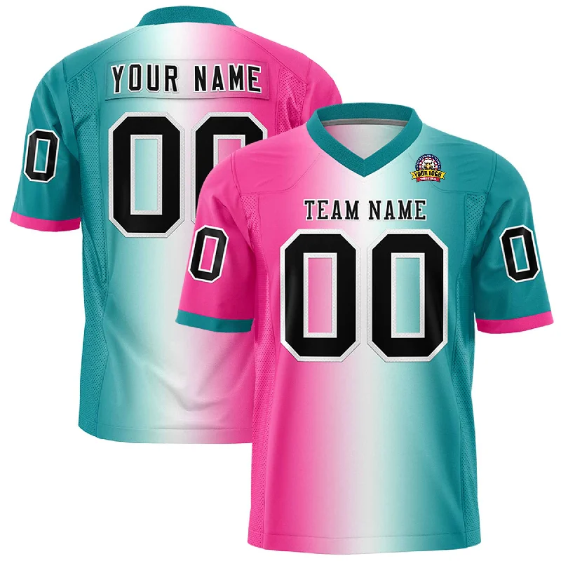 Custom Pink White-Aqua Personalized Gradient Fashion Authentic Football Jersey Luxurious Men's High