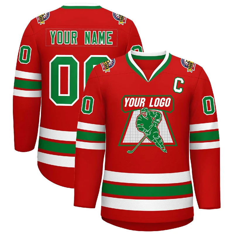 Custom Red Kelly Green-White Classic Style Hockey Jersey Sharp Men's Italian