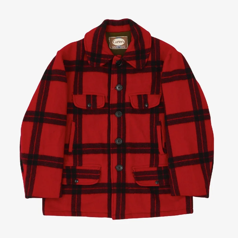 Lightweight Classic Red Plaid Wool Hunting Jacket Relaxed Men's Beach