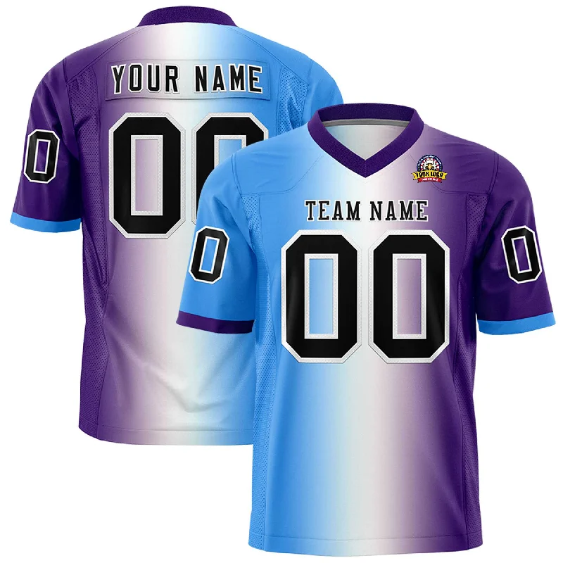 Custom Powder Blue White-Purple Personalized Gradient Fashion Authentic Football Jersey Bohemian Men's Free