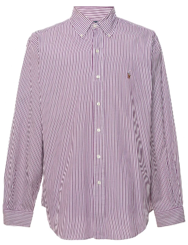 Workwear  influenced Ralph Lauren Striped Purple & White Classic Shirt - L Casual Men's Loose