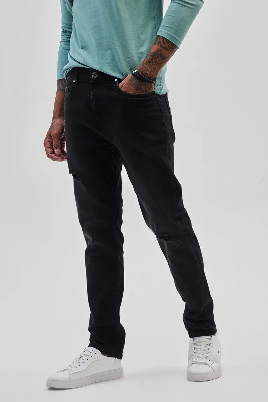 Black Distressed Slim Fit Jeans Refined Men's Classic 