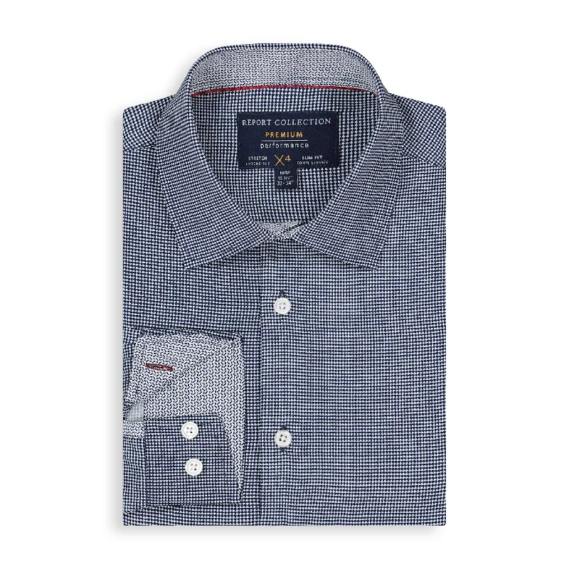 Navy Houndstooth Performance Shirt British Gentleman Style