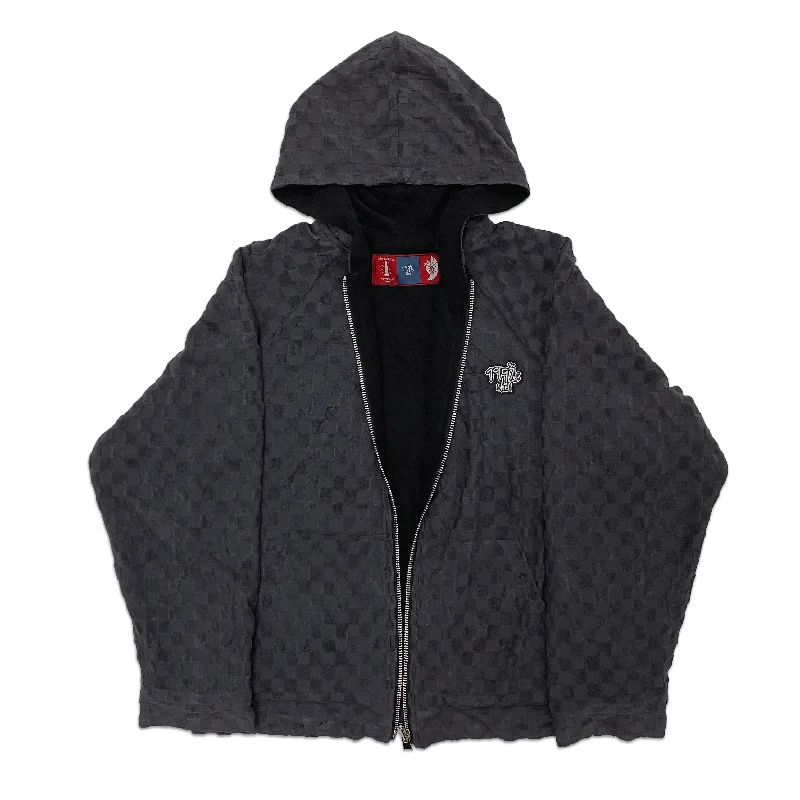 K - Pop Influence 1997shell Reversible Checkered Full-Zip Hoodie Cozy Men's Sherpa