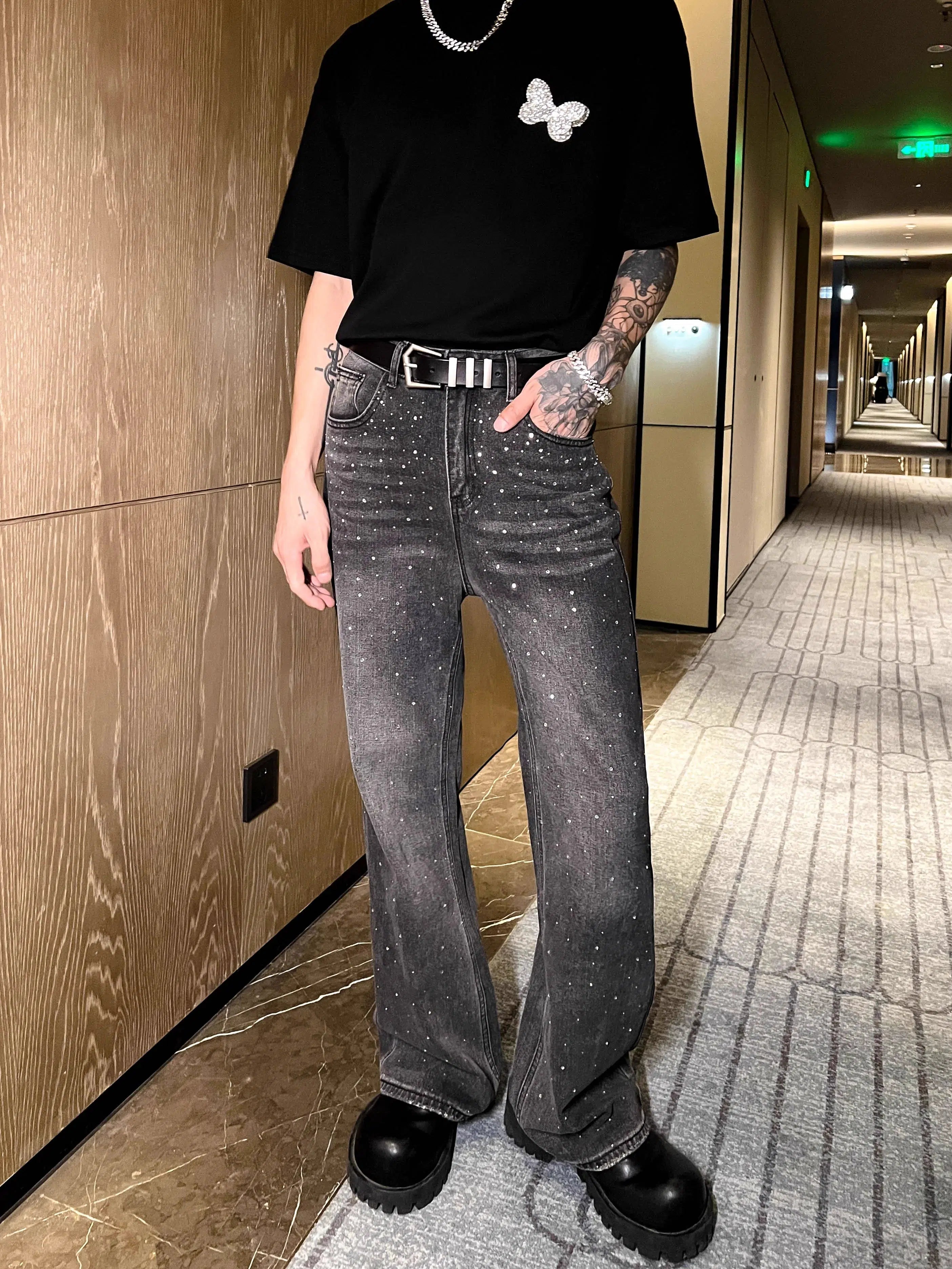 Rhinestone-Embellished  Jeans Bold Men's Animal