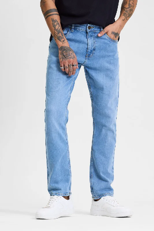 Light Blue Regular Fit Jeans Practical Men's Multi