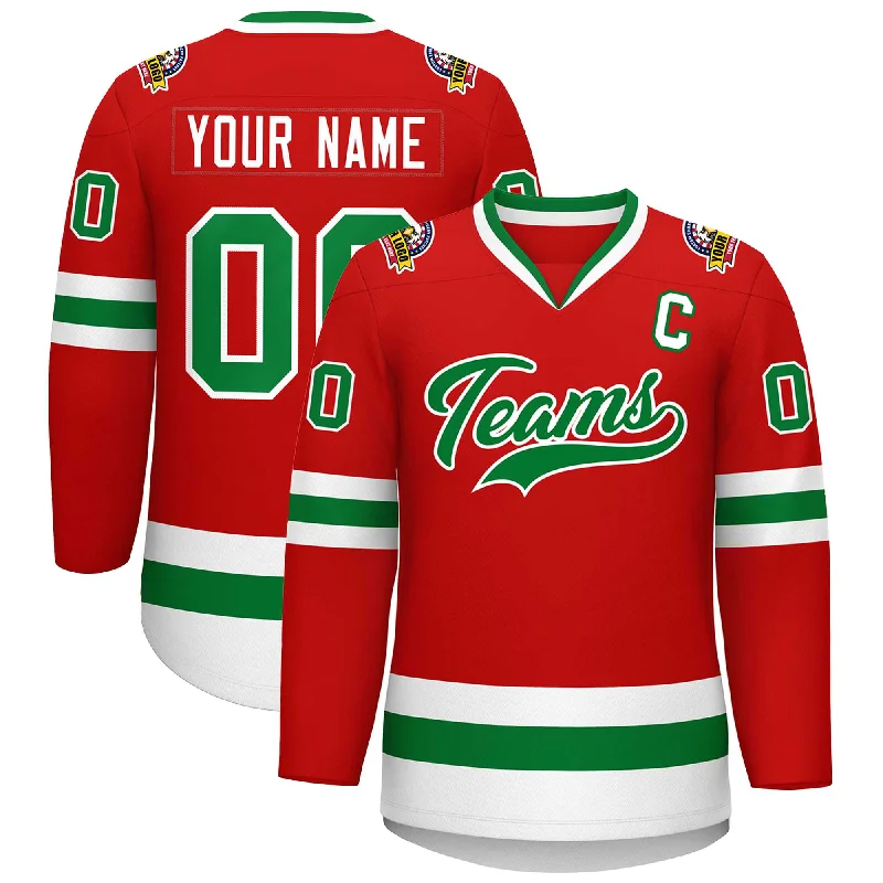 Custom Red Kelly Green-White Classic Style Hockey Jersey Elegant Men's Cashmere