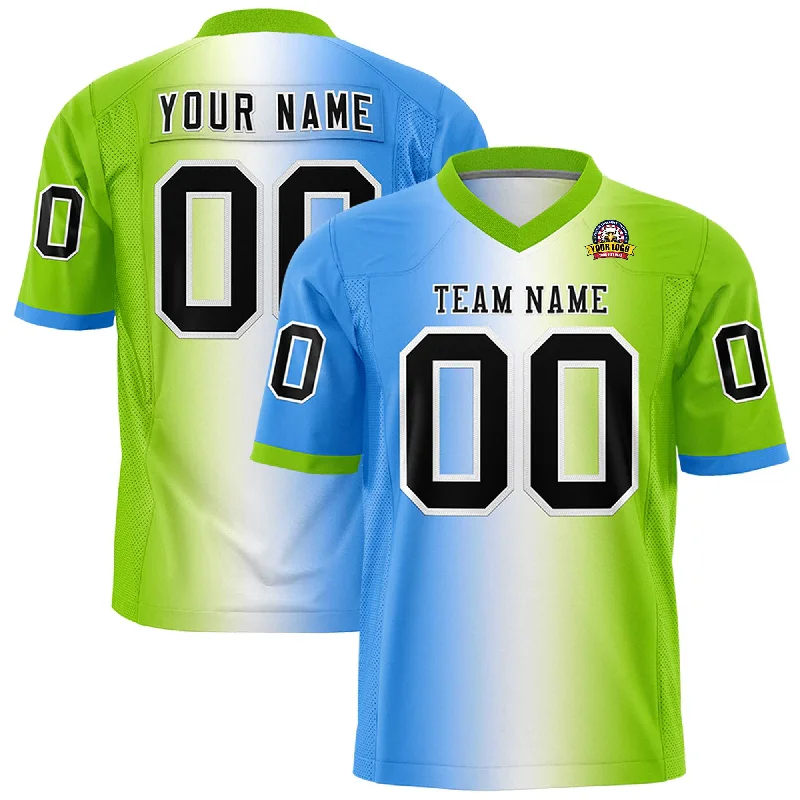 Custom Powder Blue White-Neon Green Personalized Gradient Fashion Authentic Football Jersey Confident Men's Power