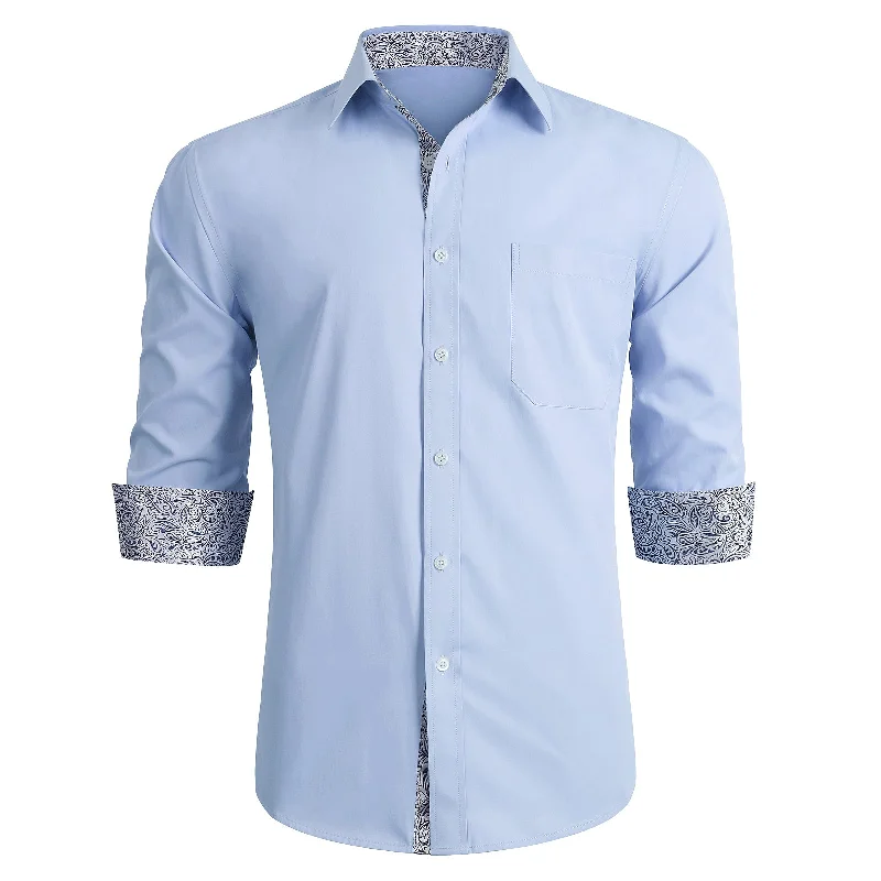 Men's Patchwork Dress Shirt with Pocket - LIGHT BLUE/GREY Artistic Men's Avant