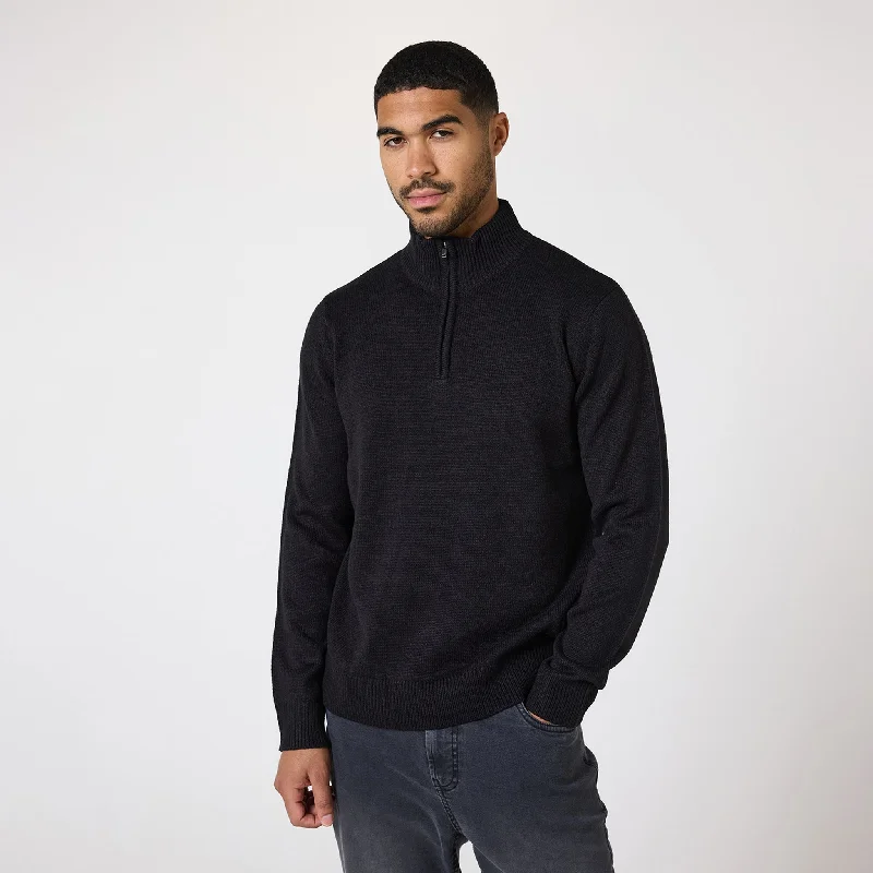 Retro Gaming Knit 1/4 Zip Funnel Neck | Black Street