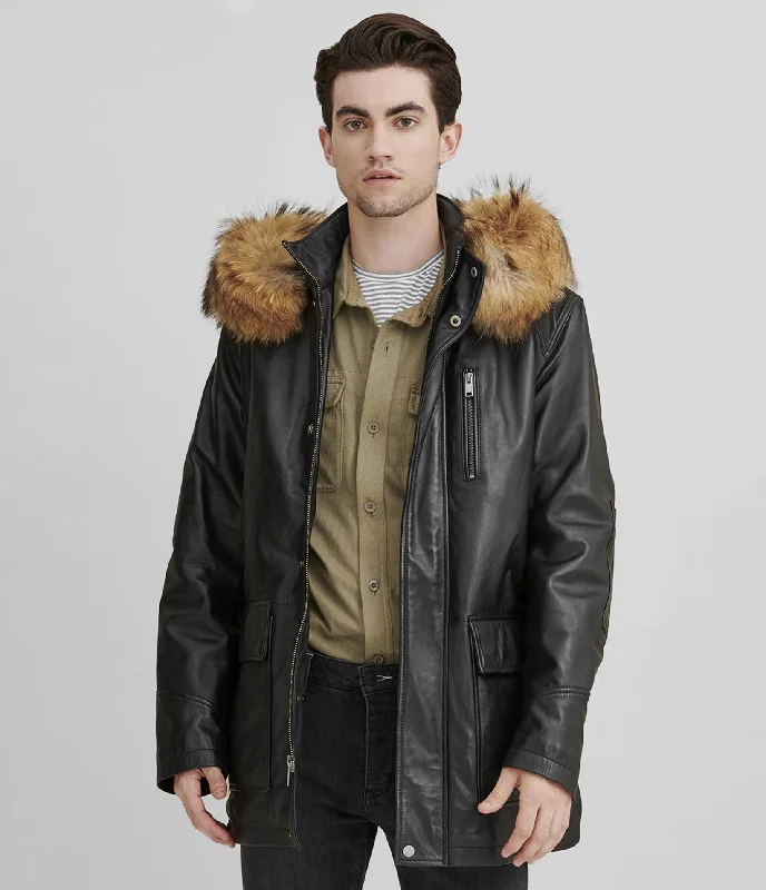 Flexible Mobility Jasper Leather Parka Refined Men's Hand