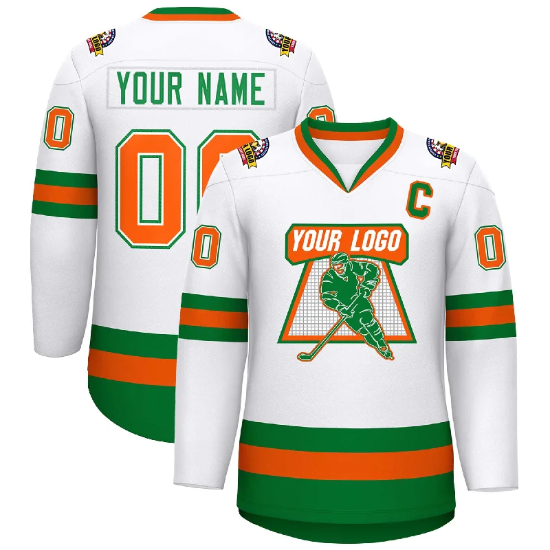 Custom White Kelly Green White-Orange Classic Style Hockey Jersey Earthy Men's Sustainable 