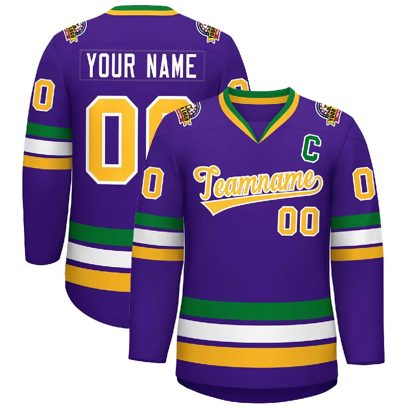 Custom Purple Gold-White Classic Style Hockey Jersey Trendy Men's Scandinavian