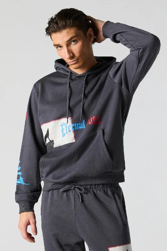 Comfort Fit Eternal Bliss Graphic Fleece Hoodie Minimalist Men's Casual 