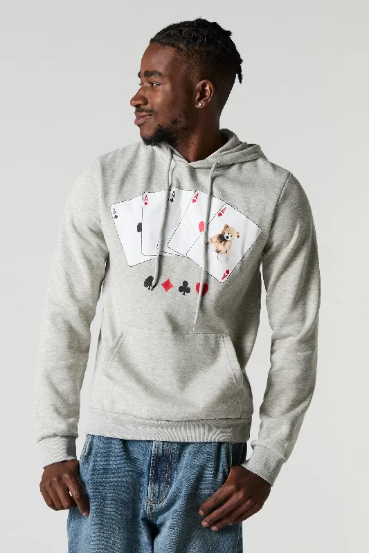 Light on Body Bear Playing Card Graphic Fleece Hoodie Unique Men's Patch