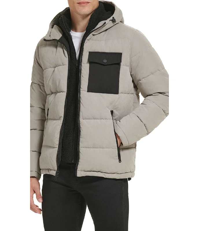 Perfect fittingColor Block Mixed Media Puffer Practical Men's Quick