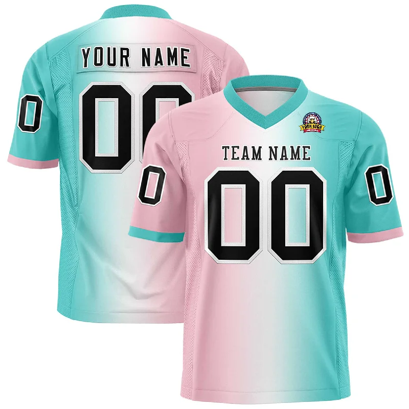 Custom Light Pink White-Bright Green Personalized Gradient Fashion Authentic Football Jersey Beach