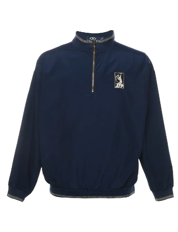 Anime themed Navy Quarter-Zip Embroidered Jacket - S Athletic Men's Compression