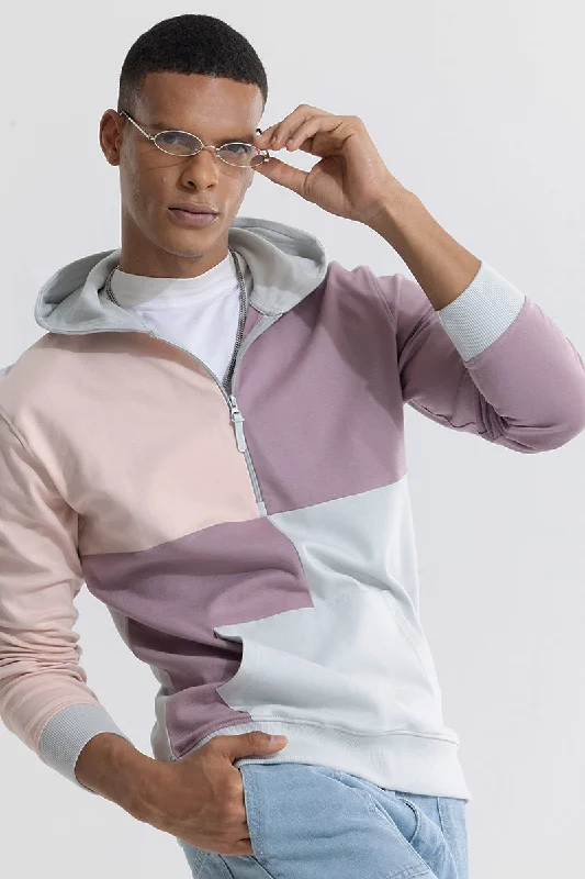 Street Art Theme Colour Block Pink Hoodie Modern Men's 